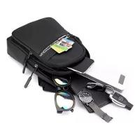 Mochila Bolsa Tiracolo Transversal Pochete De Peito Cross Body Impermeável Com Saída Para Fone Preto - 2