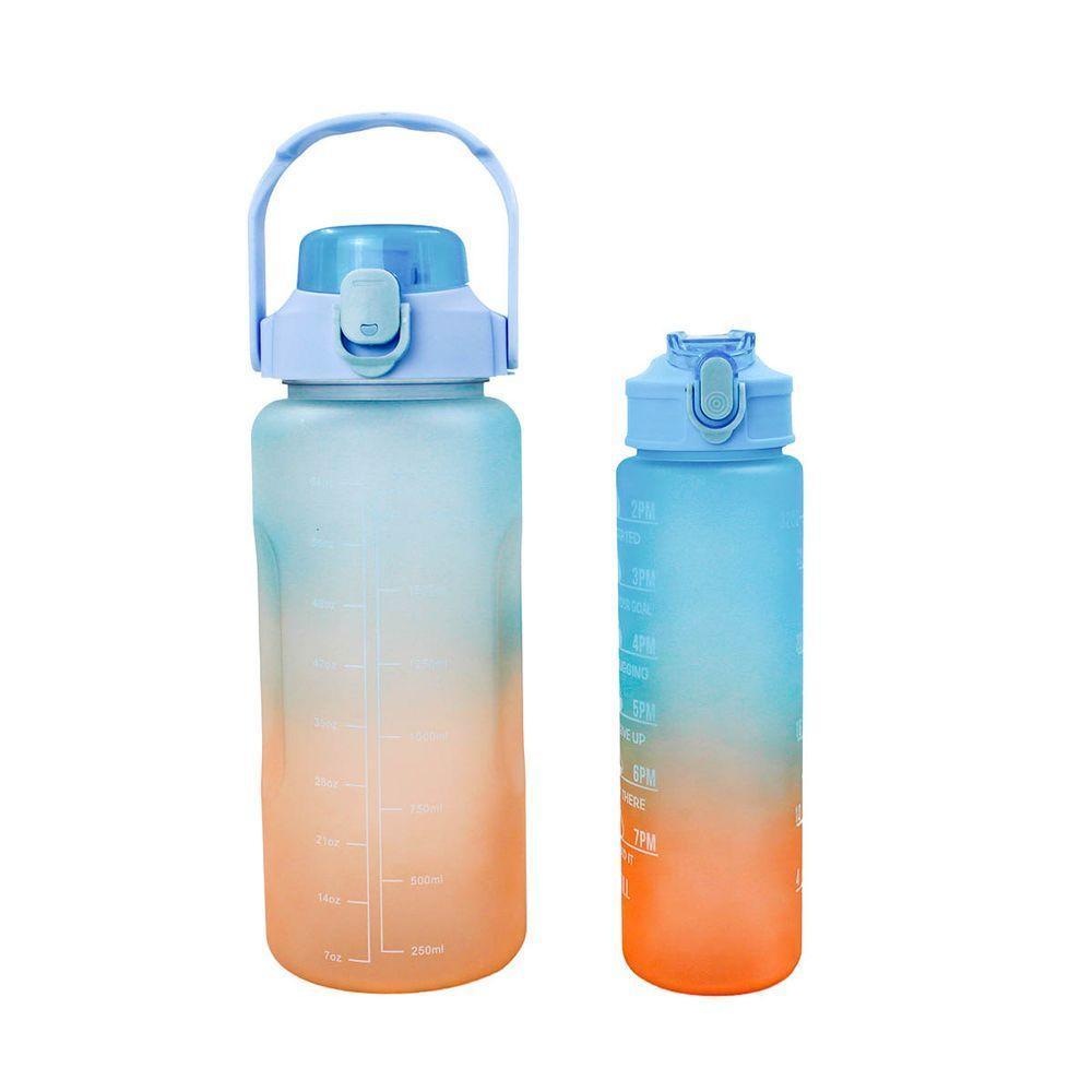 Garrafa Galão De Agua 2l E 900ml Degrade Com Figurinhas Adesivos 3d Tampa: Azul - 1