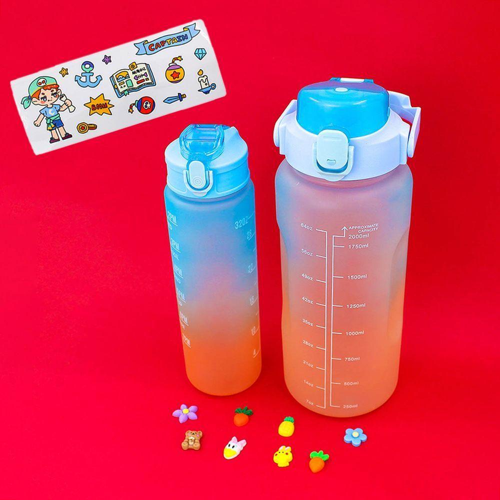 Garrafa Galão De Agua 2l E 900ml Degrade Com Figurinhas Adesivos 3d Tampa: Azul - 5