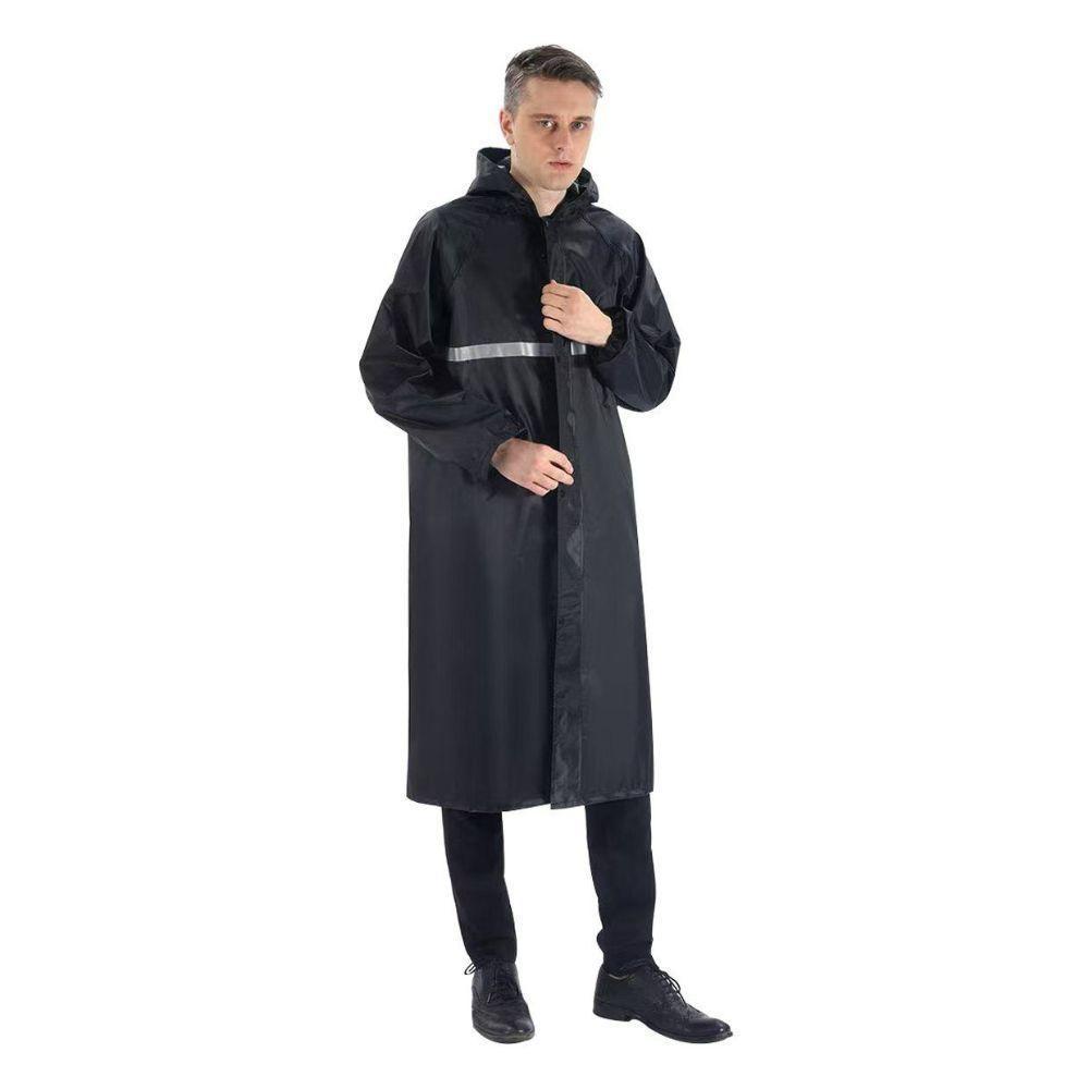 Capa De Chuva Longa Impermeável Com Capuz Com Visor Adulto Faixa Refletiva Masculino Feminina Preto - 1