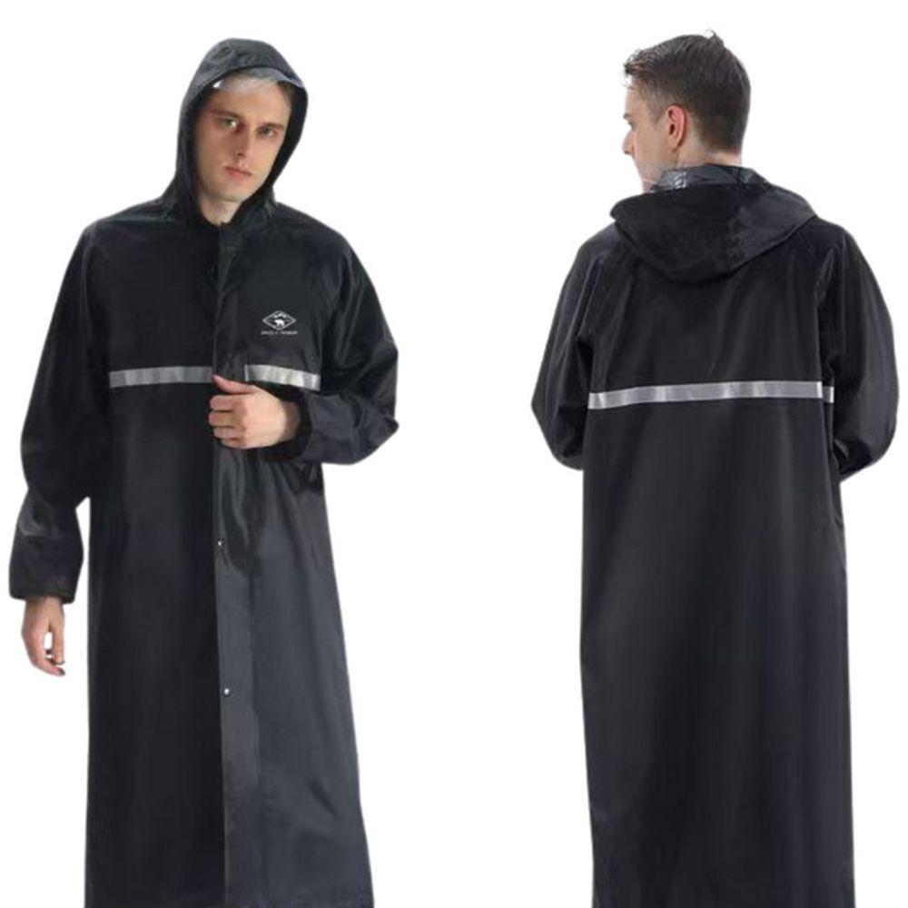 Capa De Chuva Longa Impermeável Com Capuz Com Visor Adulto Faixa Refletiva Masculino Feminina Preto - 2