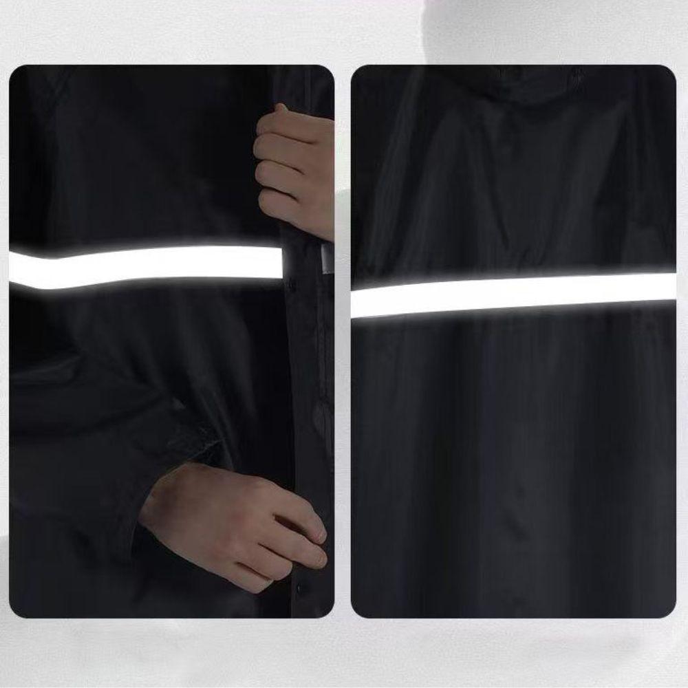Capa De Chuva Longa Impermeável Com Capuz Com Visor Adulto Faixa Refletiva Masculino Feminina Preto - 4