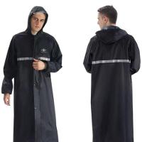 Capa De Chuva Longa Impermeável Com Capuz Com Visor Adulto Faixa Refletiva Masculino Feminina Preto - 2