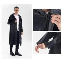 Capa De Chuva Longa Impermeável Com Capuz Com Visor Adulto Faixa Refletiva Masculino Feminina Preto - 3