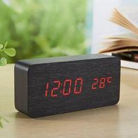 Relogio Despertador Mesa Digital Madeira Com Sound Control Preto - 1