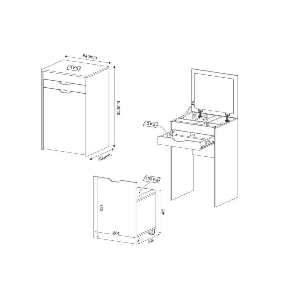 Penteadeira Com Puff E Espelho Cr35020 Branco/Rosa - 3