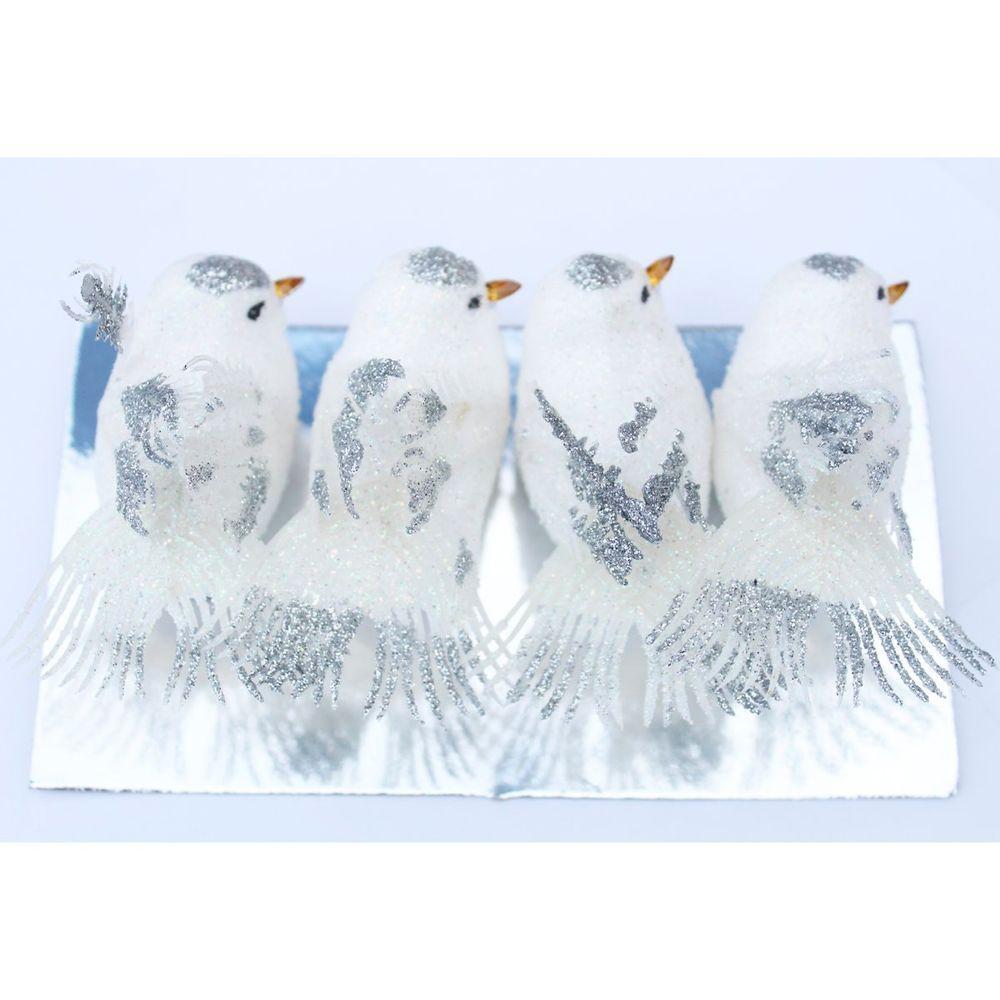 Kit 12 Decoração Natal Presilha Pássaro Branco Com Glitter - 3