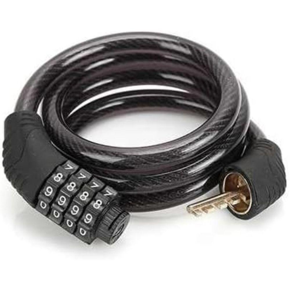 Cadeado Para Bicicleta Bike Moto Com Senha Combinação De Dígitos 8mm Aço Reforçado 65cm De Comprimento Preto - 1