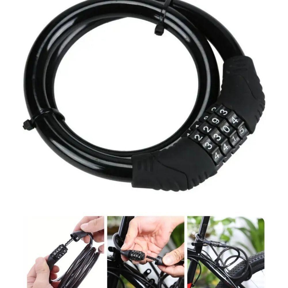 Cadeado Para Bicicleta Bike Moto Com Senha Combinação De Dígitos 8mm Aço Reforçado 65cm De Comprimento Preto - 2