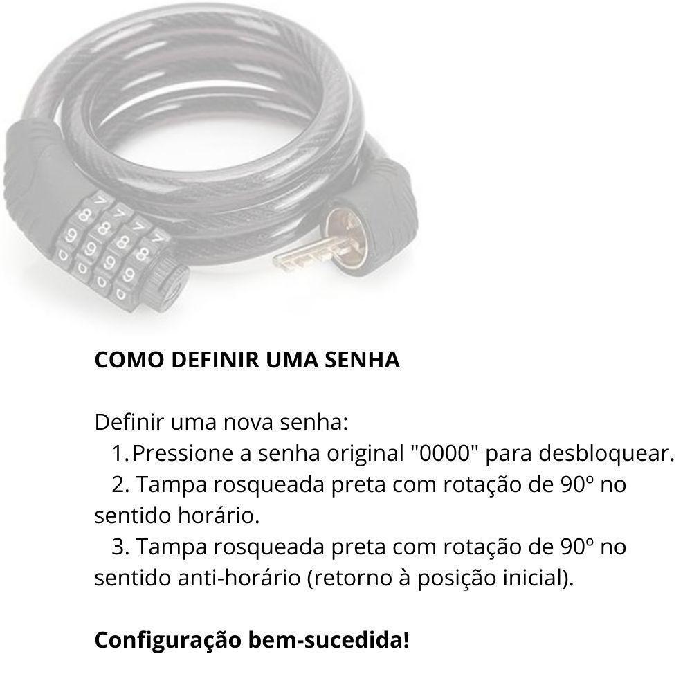 Cadeado Para Bicicleta Bike Moto Com Senha Combinação De Dígitos 8mm Aço Reforçado 65cm De Comprimento Preto - 3