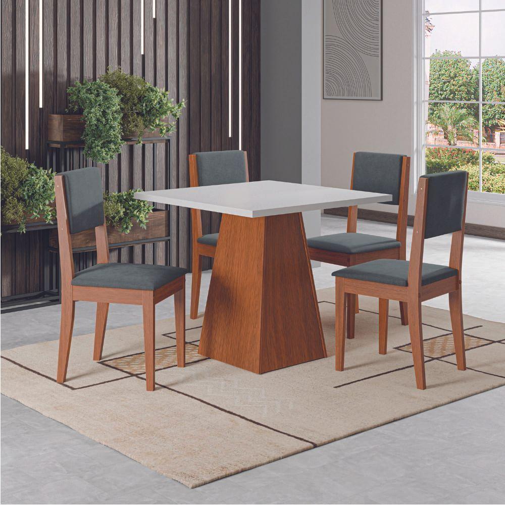 Conjunto Sala De Jantar Mesa Quadrada 4 Cadeiras Trento Dobuê Madeirado Grafite - 1