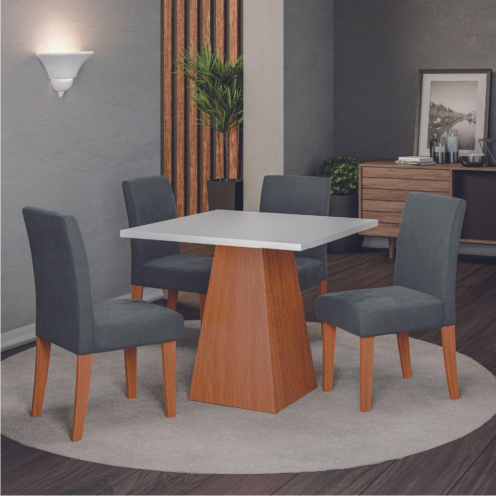 Conjunto Sala De Jantar Mesa Trento Quadrada 4 Cadeiras Trieste Dobuê Madeirado Grafite - 1
