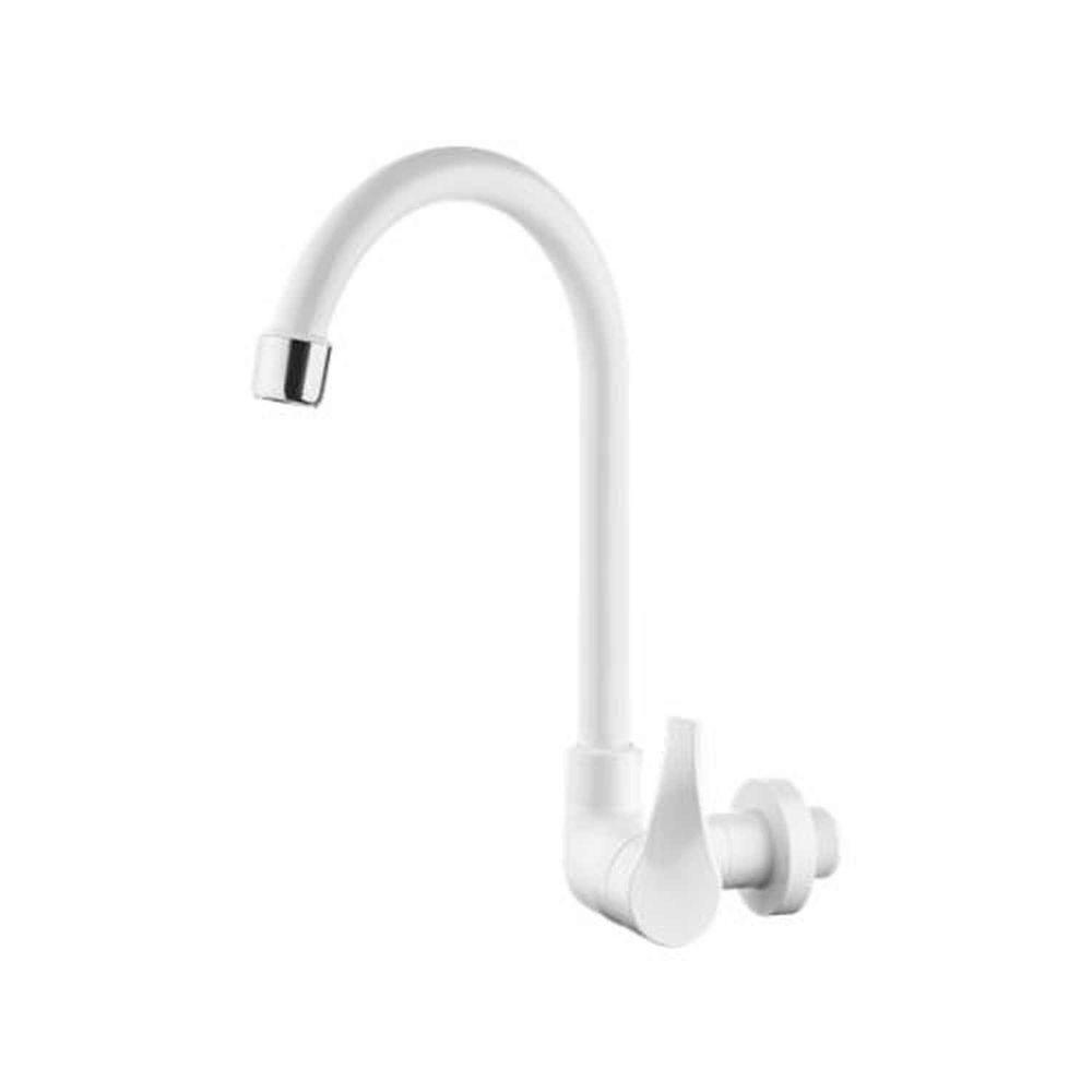 Torneira Twist Parede Bica Móvel Branca Abs - Vedante Cerâmica - Cromado - 1