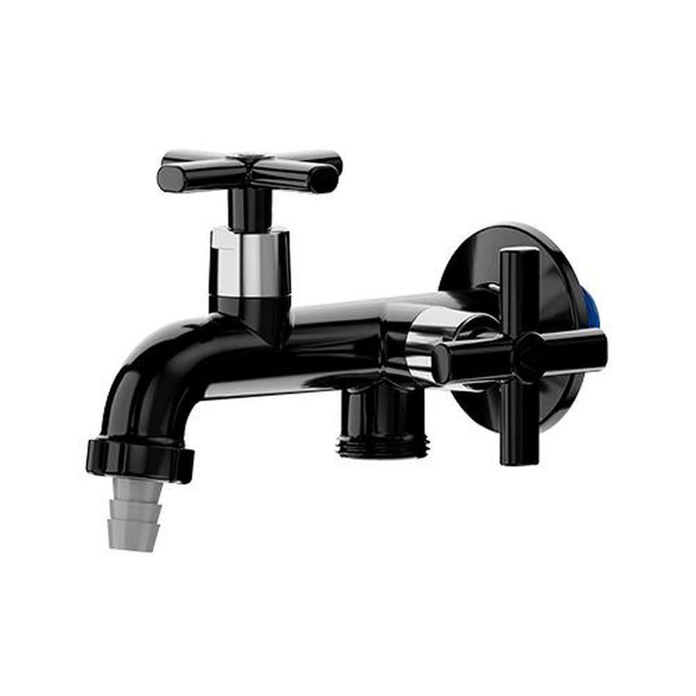 Torneira Tanque/máquina Preta Blukit 1/2 Com Redutor De Vazão E Bucha De Redução 1/2 X 3/4 - 1