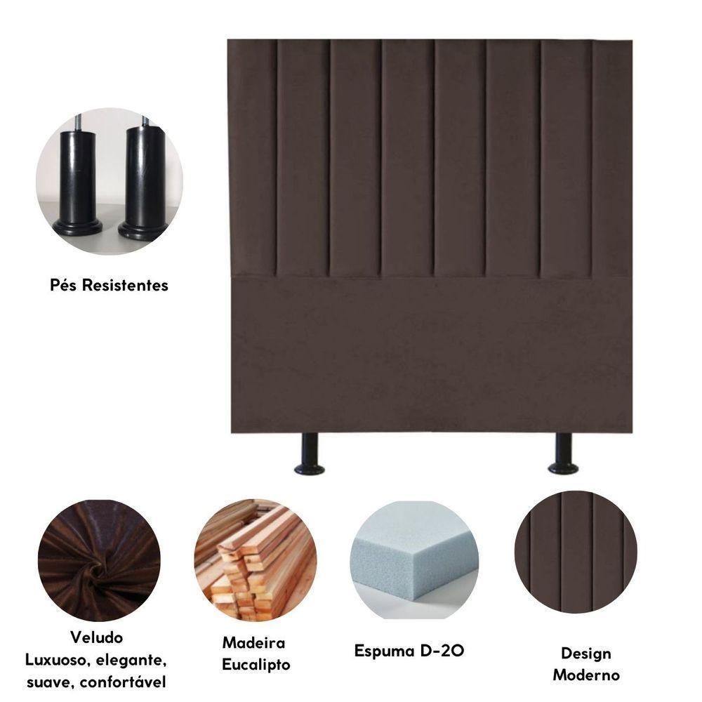 Cabeceira Cama Solteiro Box 100 Cm Lídia Veludo E Frame Marrom - 4