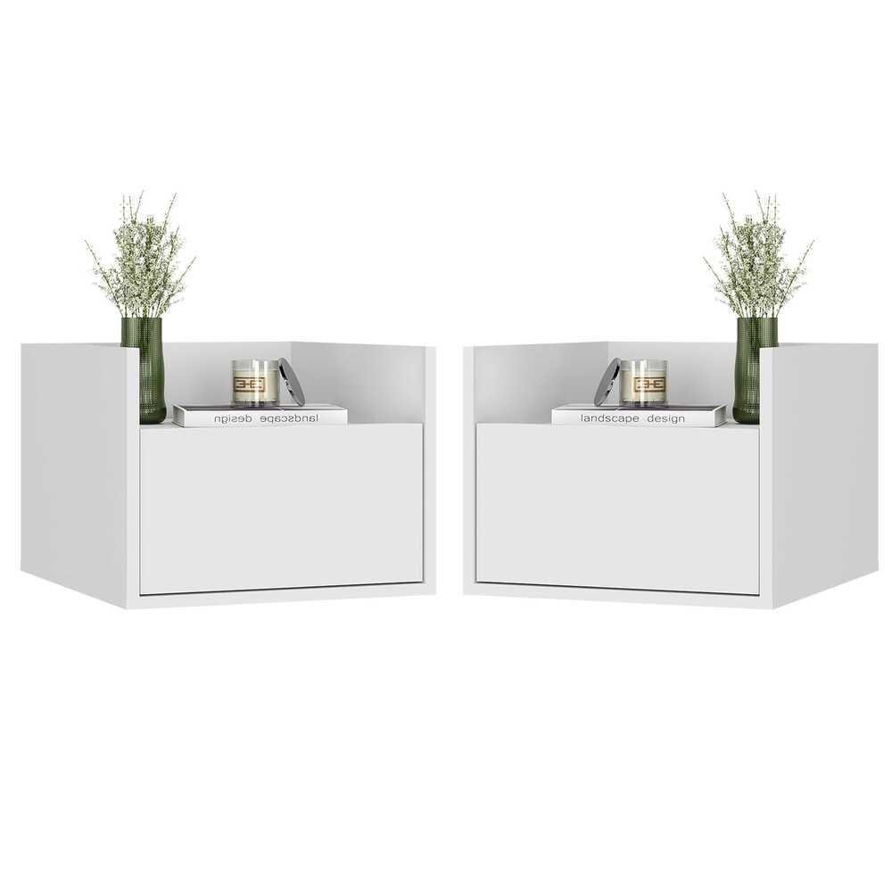 Kit Com 2 Mesas De Cabeceira 40 Cm Suspensa Multimóveis Mp4043 Branca - 1