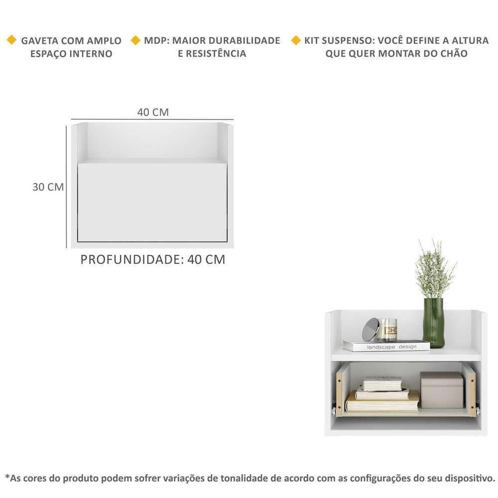 Kit Com 2 Mesas De Cabeceira 40 Cm Suspensa Multimóveis Mp4043 Branca - 5