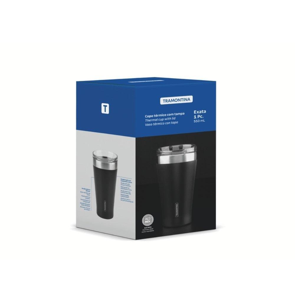 Copo Térmico Exata Em Aço Inox Preto Com Tampa 550 Ml Tramontina 61646/505 - 2