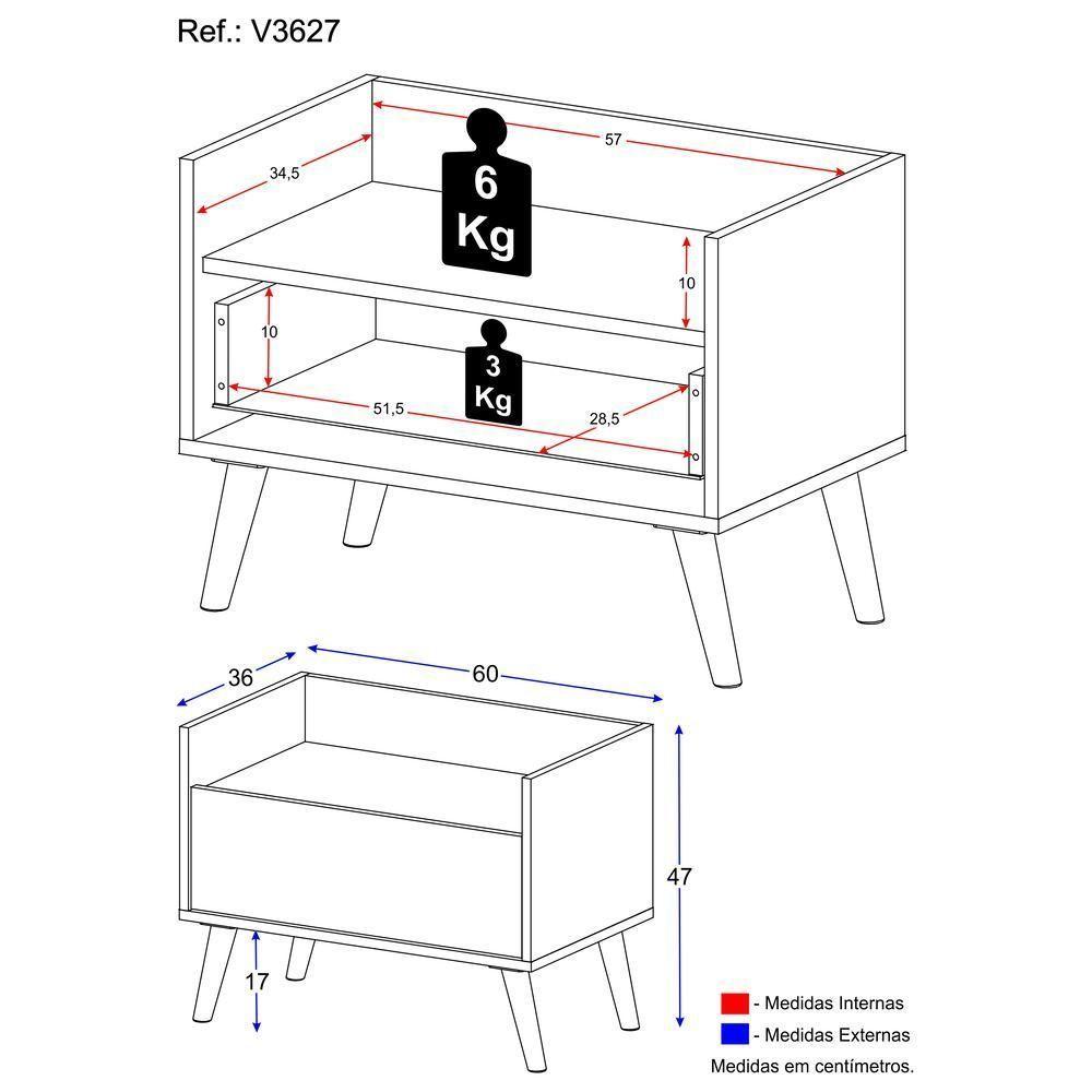 Mesa De Cabeceira 60Cm Retrô Multimóveis V3627 Branca/Natural Branco/Natural - 5