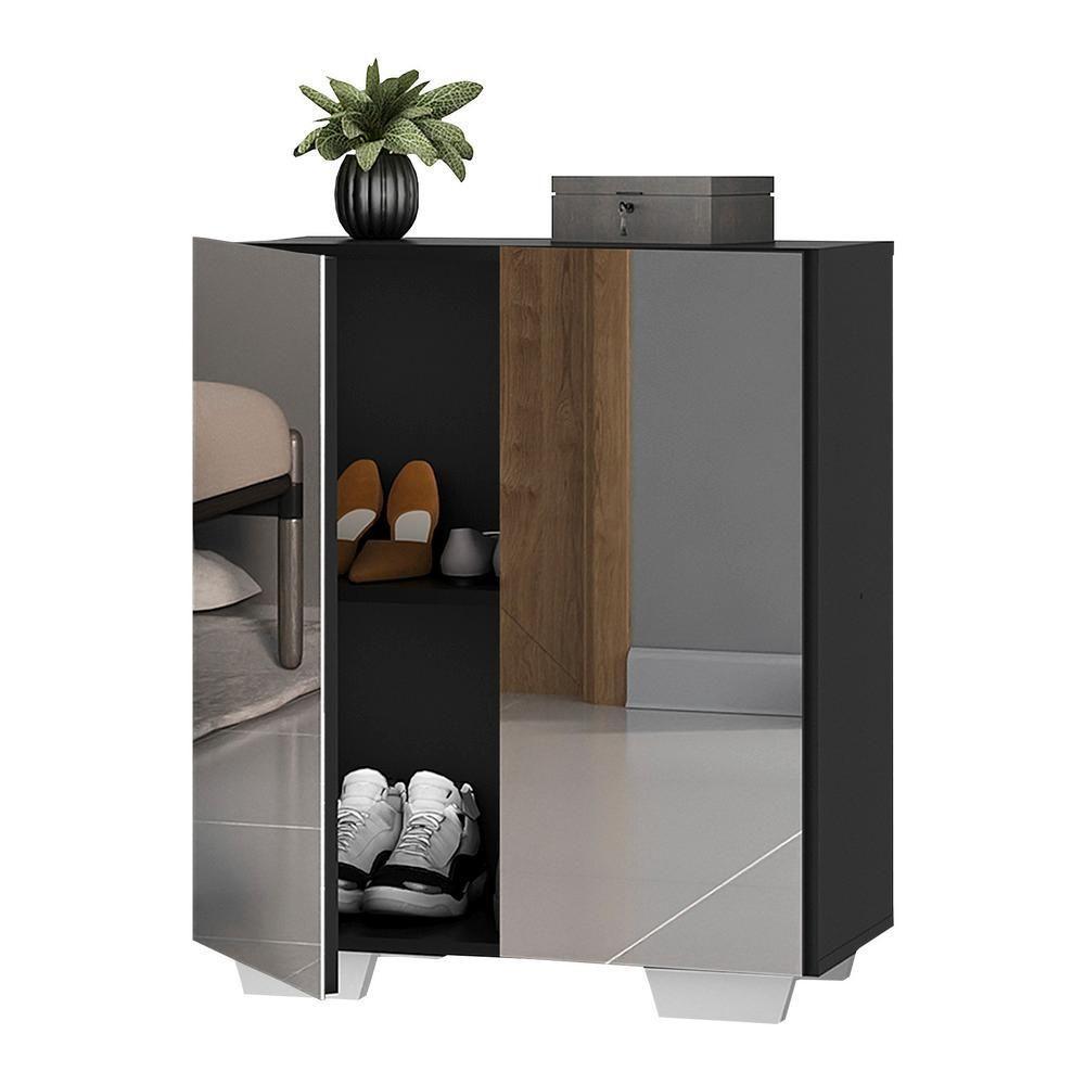 Sapateira 2 Portas Com Espelho Nina Preta/branca - 2