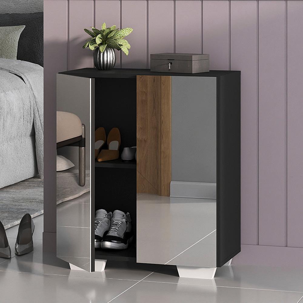 Sapateira 2 Portas Com Espelho Nina Preta/branca - 3