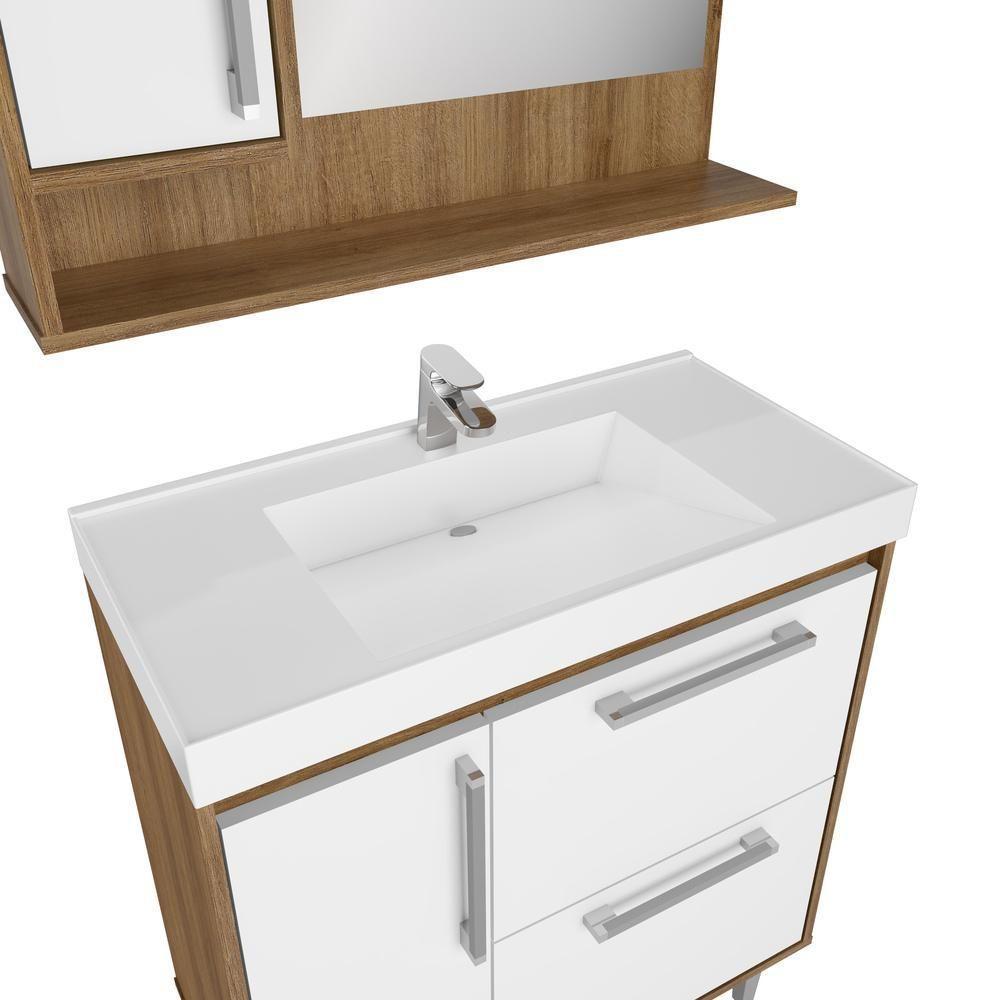 Gabinete Banheiro com Cuba e Espelheira 80cm Multimóveis CR10065 Mel/Branco - 8