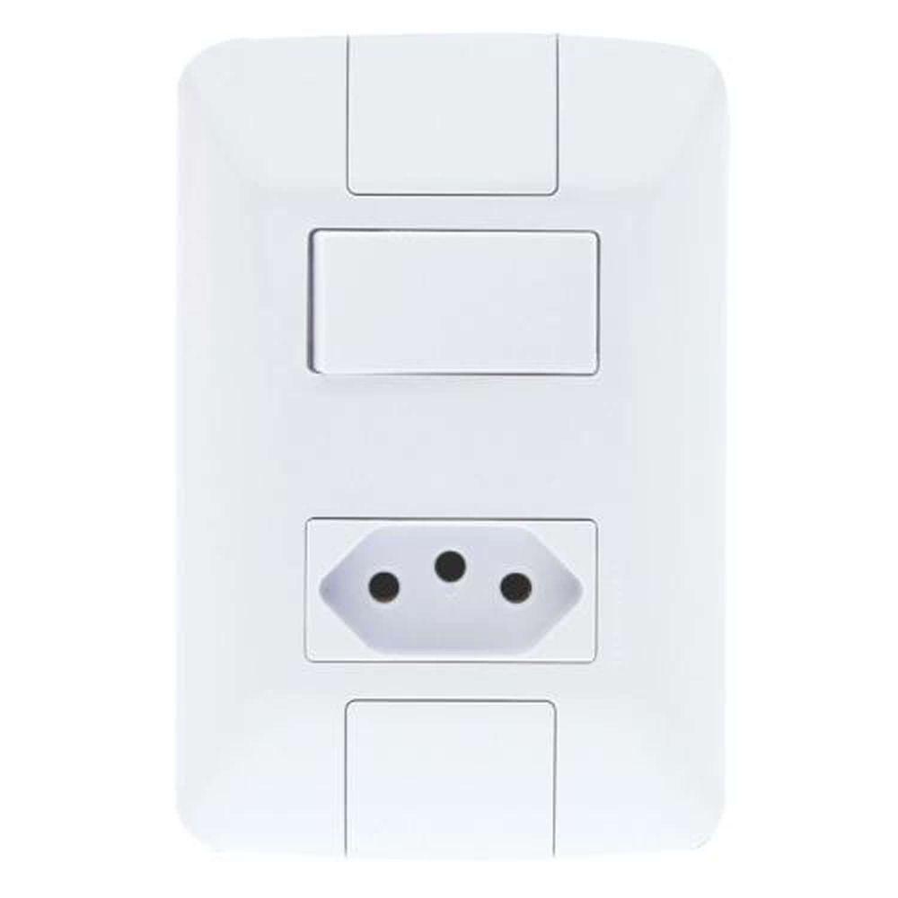 Conjunto Interruptor Simples + Tomada 10a Linha Aria Tramontina Branco Modular Fixação Facilitada - 1