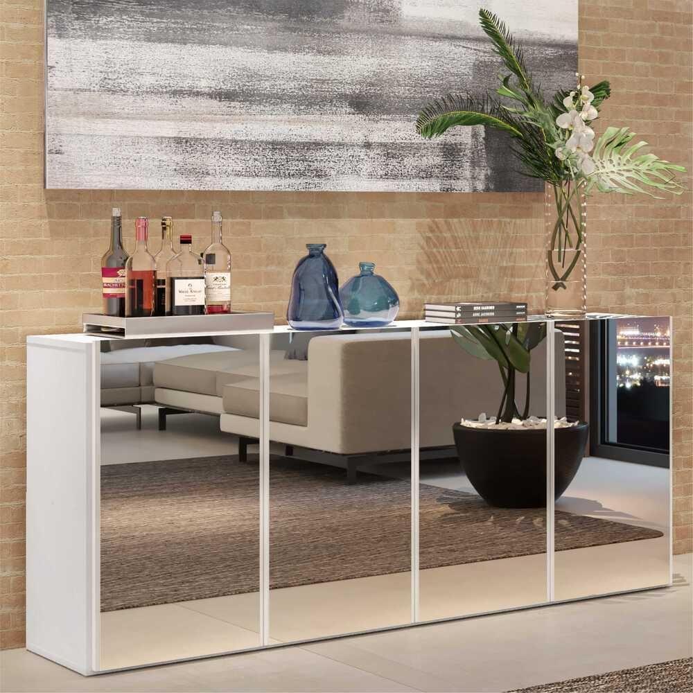 Aparador Buffet 4 Portas Com Espelho Vegas Multimóveis V3558 Branco Branco - 8