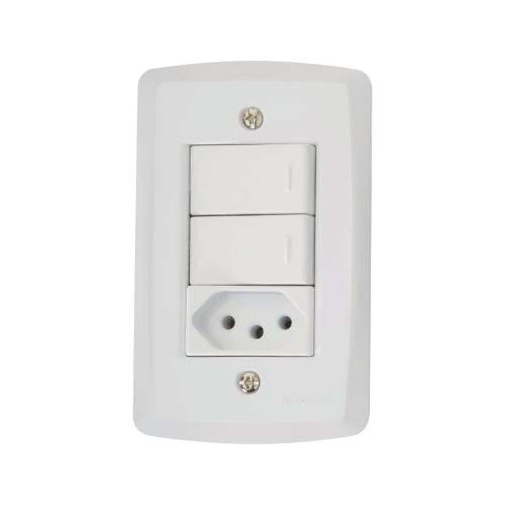Conjunto Interruptores Simples + Tomada 10a Lux2 Tramontina - Branco - 1