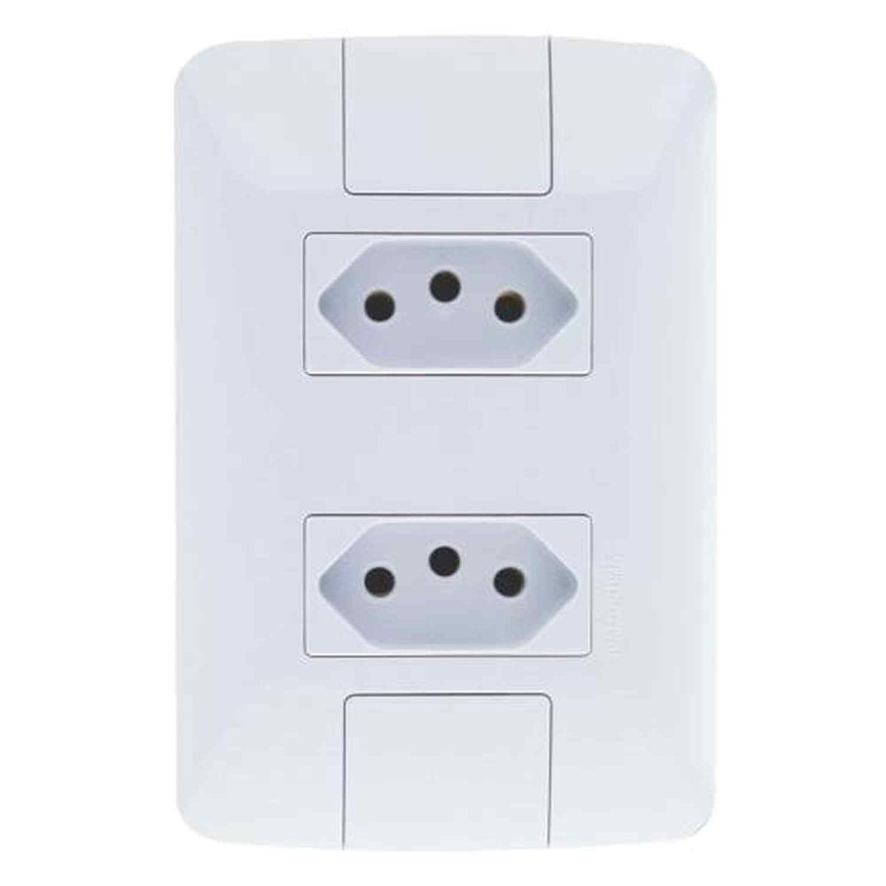 Conjunto 2 Tomadas 20a Tramontina Linha Aria - Branco - Modular Fixação Parede Madeira - 1