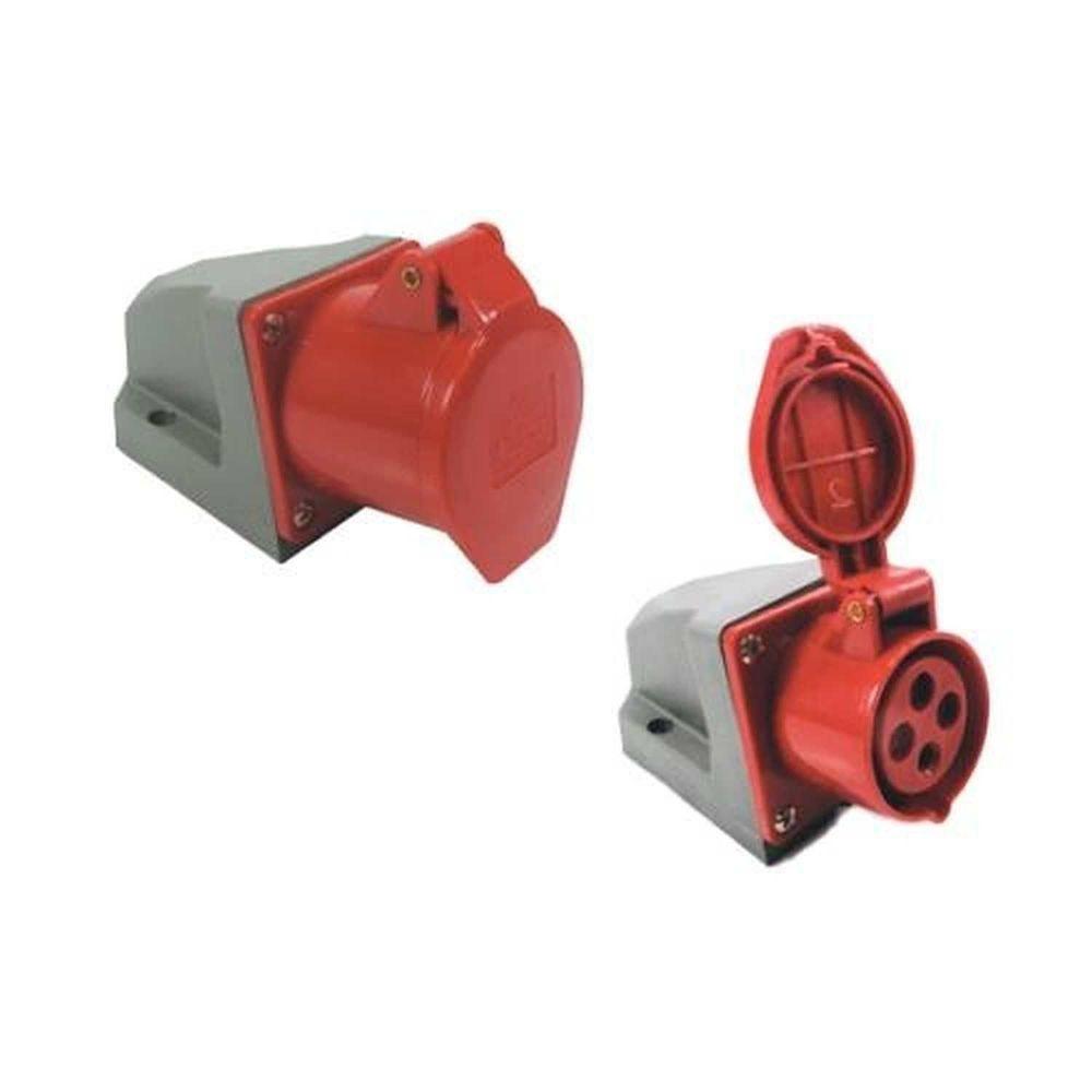 Tomada Industrial Sobrepor 32a 3p+t 380v/440v Soprano Ip44 Nylon 6.6 Latão -20°c 120°c Nbr Iec 60309 - 1