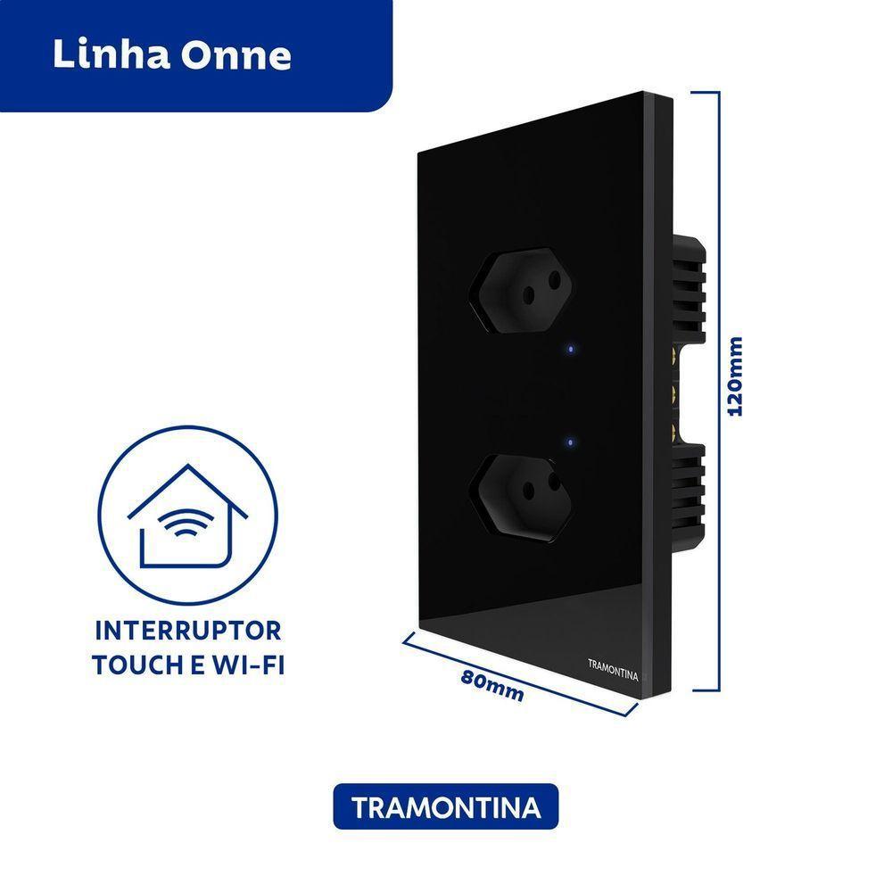 Tomada Touch Onne Smart Tramontina Preto Com 2 Tomadas 2p+t 10 A 250 V Tramontina - 6