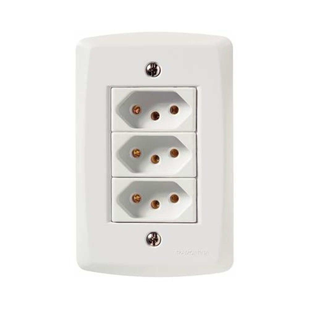 Conjunto 3 Tomadas 3p 10a Tramontina Lux2 - Branco - Kit Com Parafusos - 1