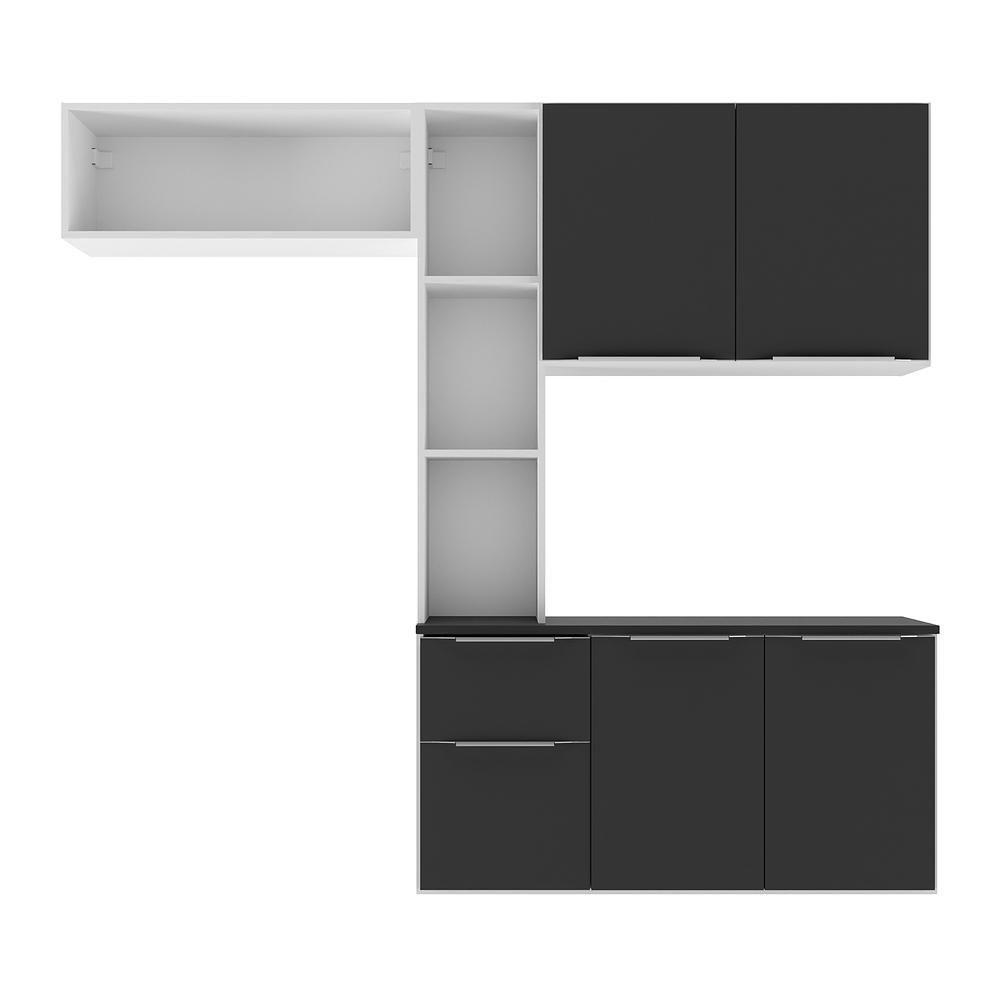 Armário De Cozinha Compacta Com Balcão Sofia Multimóveis V2006 Branco/Preto Branco/Preto - 2