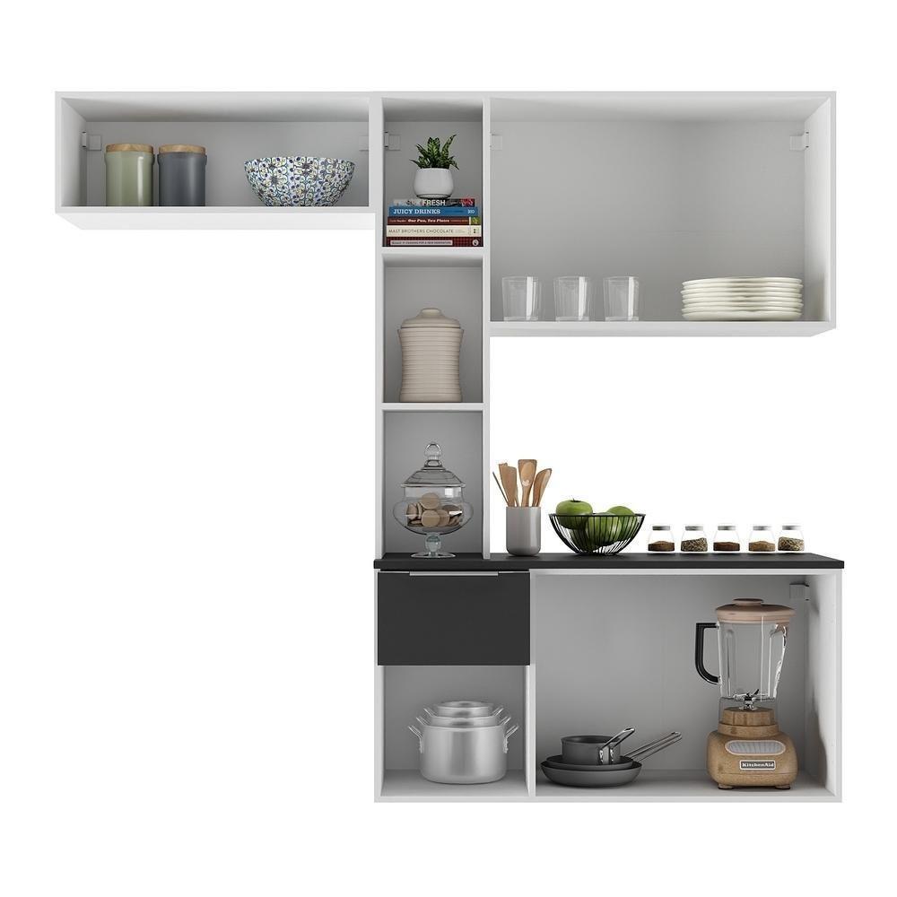 Armário De Cozinha Compacta Com Balcão Sofia Multimóveis V2006 Branco/Preto Branco/Preto - 3