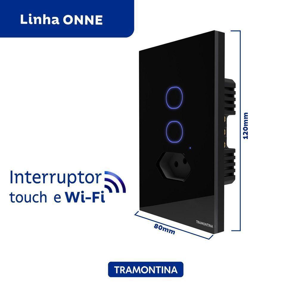 Interruptor Onne Touch Smart Tramontina Preto Com 2 Canais E 1 Tomada 2p+t 10 A 250 V Tramontina - 2