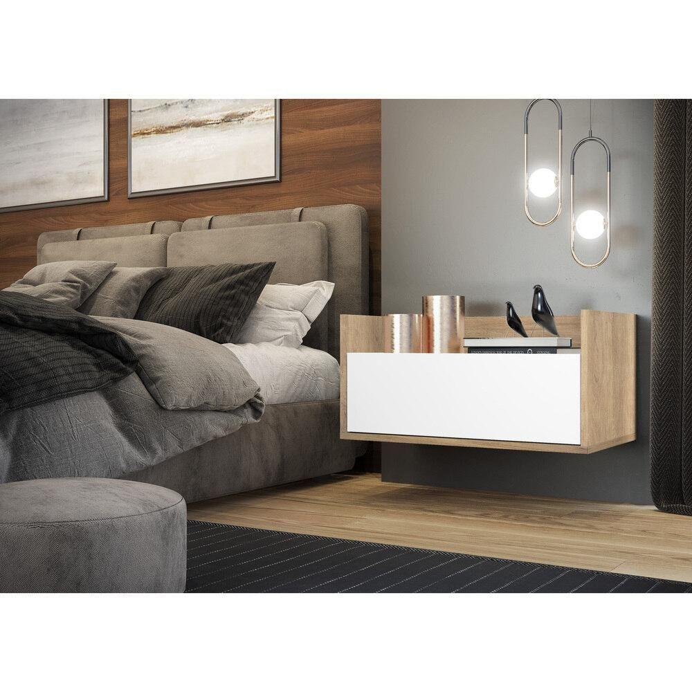 Mesa De Cabeceira 80Cm Suspensa Multimóveis V4004 Rustic/Branca Rustic/Branco - 2