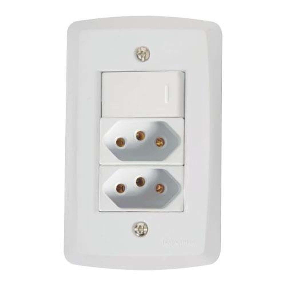 Conjunto Interruptor Simples + 2 Tomadas 10a - Linha Lux2 - Tramontina - 1