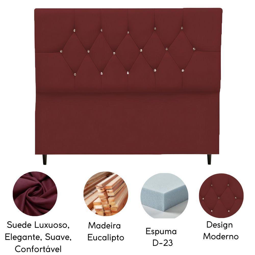 Cabeceira Cama Box King 195 Cm Geovana Suede Bordô - 4