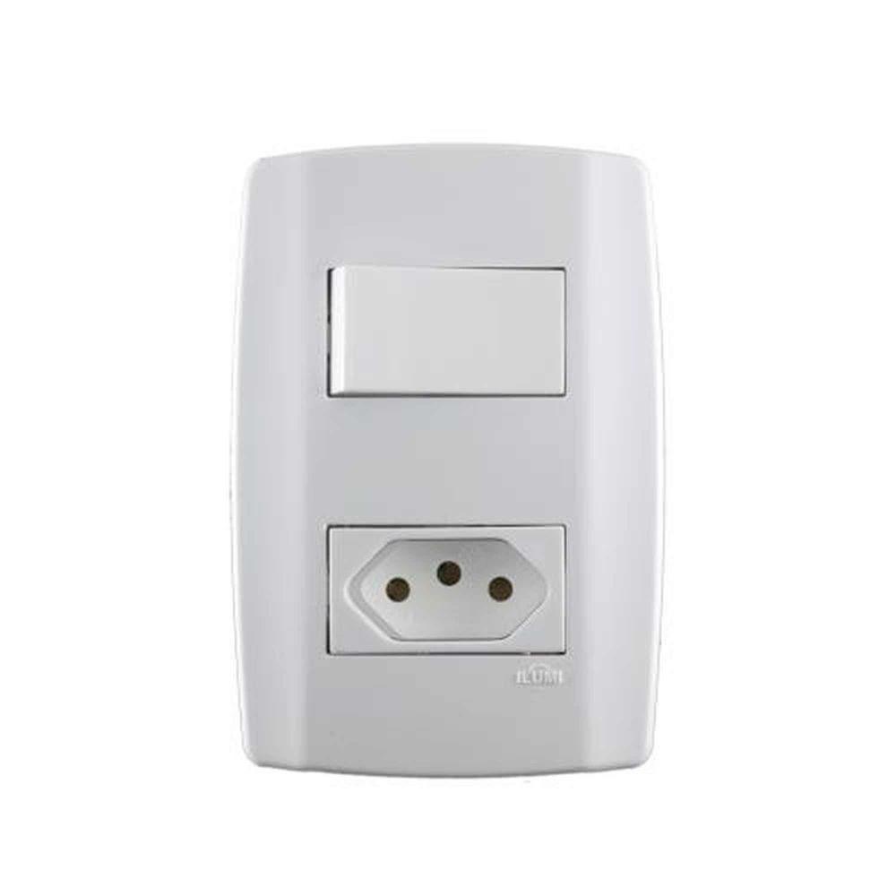 Conjunto Interruptor Simples + Tomada 10a - Linha Slim - Ilumi - 1