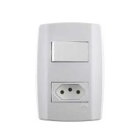 Conjunto Interruptor Simples + Tomada 10a - Linha Slim - Ilumi - 1