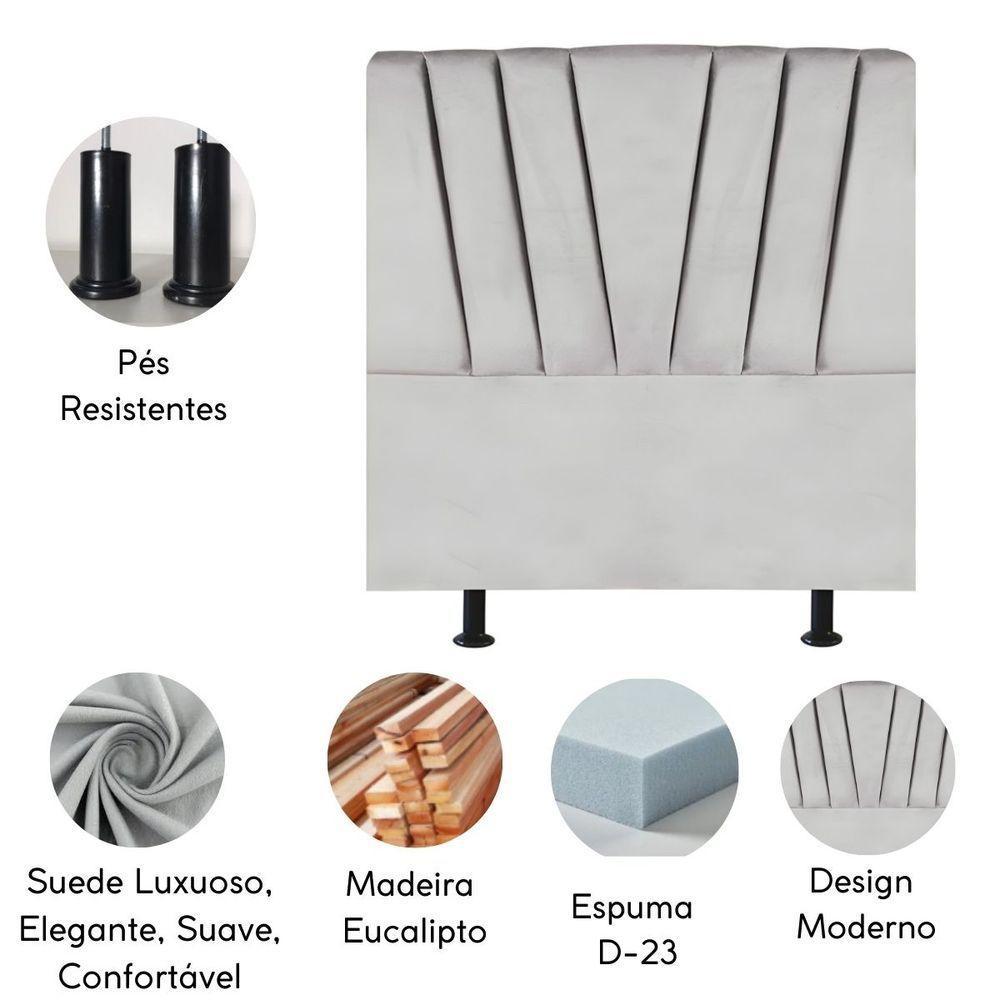Cabeceira King Cama Box Estofada 195 Cm Antonella Suede Cinza Claro - 4