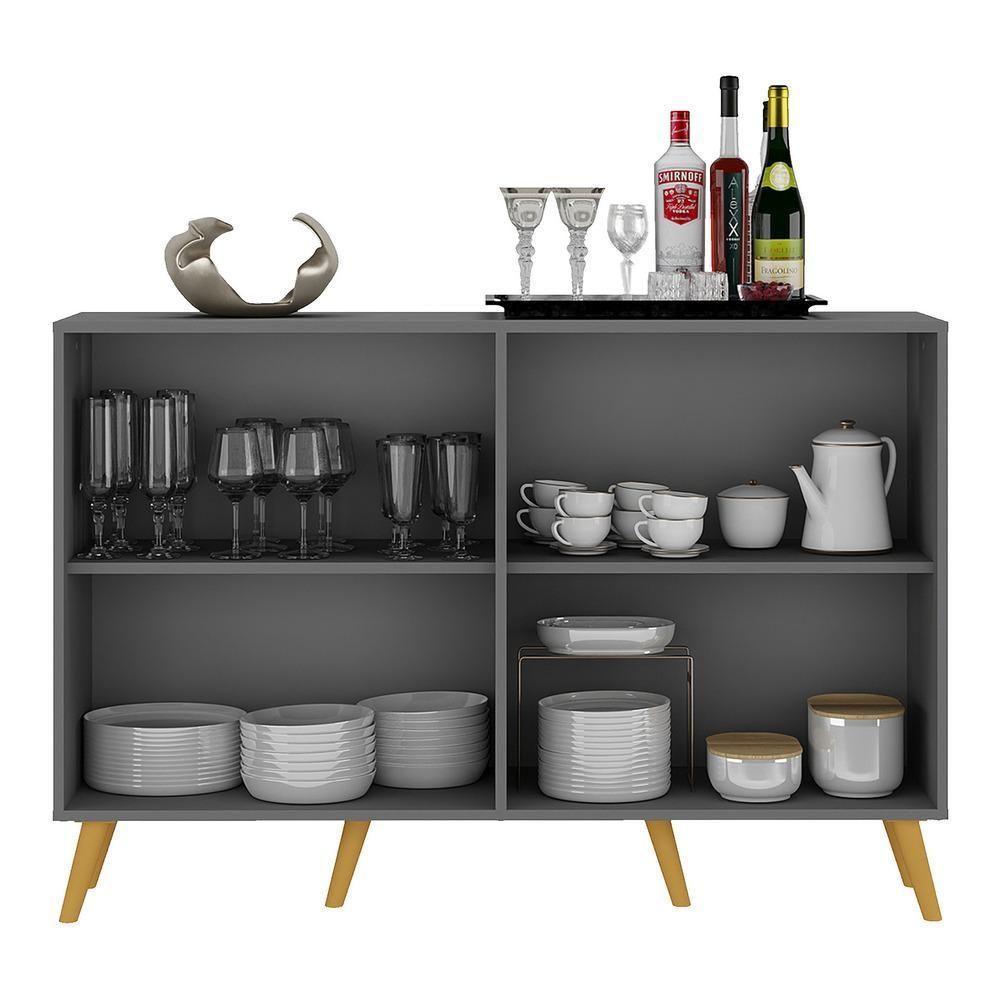 Aparador Buffet 4 Portas Com Espelho Retrô Vegas Multimóveis V3559 Grafite/natural Grafite/natural - 3