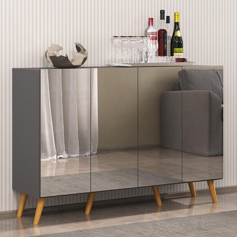 Aparador Buffet 4 Portas Com Espelho Retrô Vegas Multimóveis V3559 Grafite/natural Grafite/natural - 6