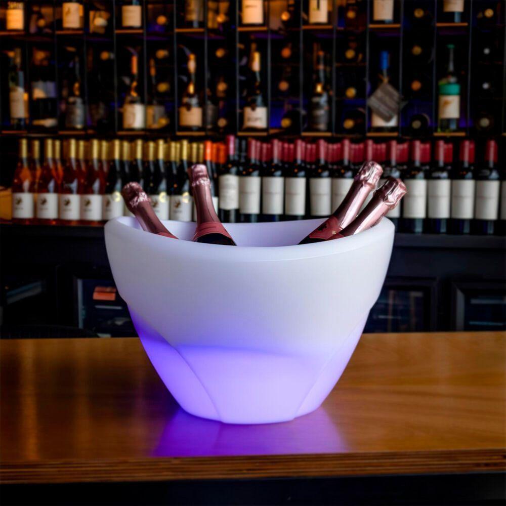 Balde De Gelo Com Led - Champanheira Elegante Para 4 Garrafas, 13l, Parede Dupla Branca - Transforme Suas Festas Em Momentos Inesquecíveis! - 4