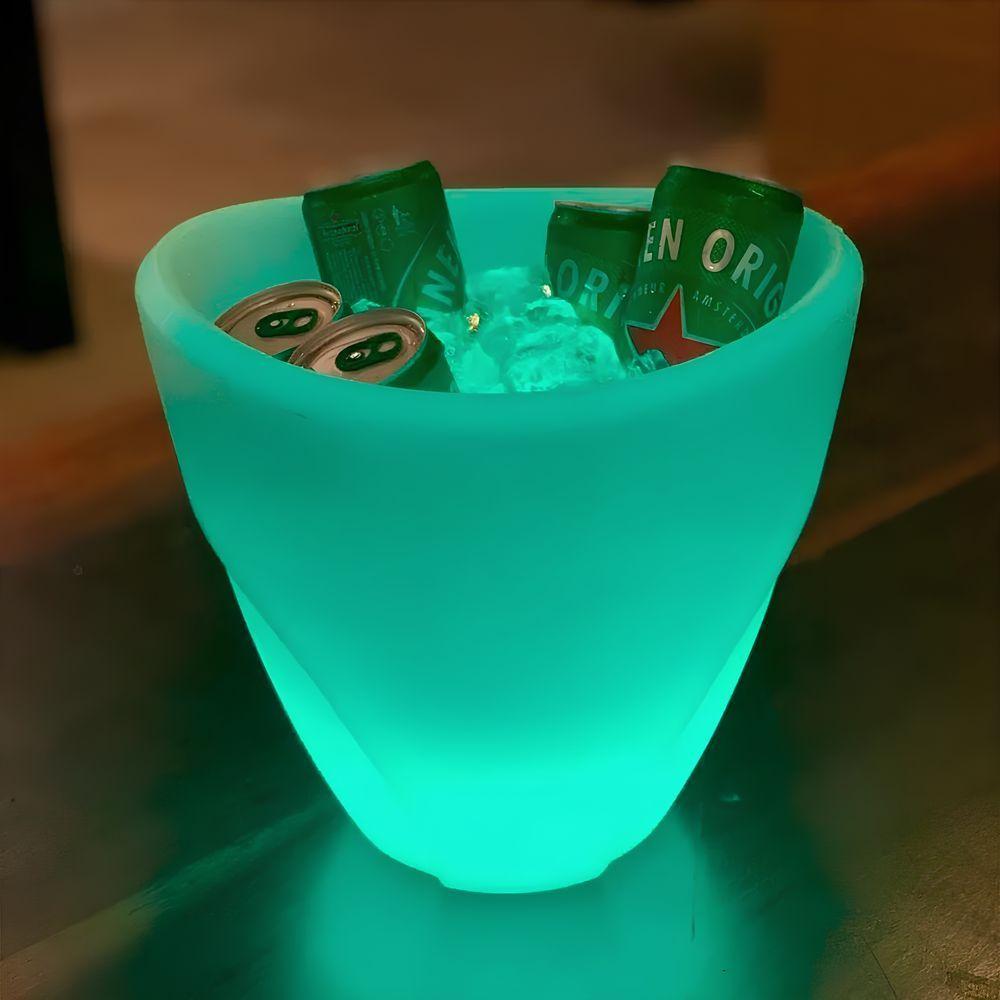 Balde De Gelo Iluminado 5l - Elegância E Frescor Com Parede Dupla Branca Para Suas Festas Inesquecíveis! - 5