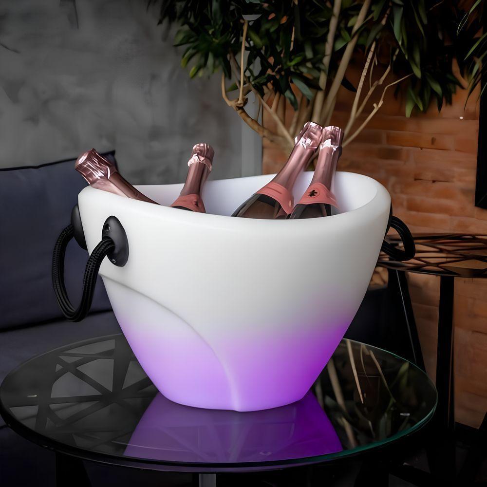 Balde De Gelo Led Para 4 Garrafas - Elegância E Praticidade Em 13l Com Alça E Parede Dupla! Ideal Para Suas Festas E Comemorações! - 1