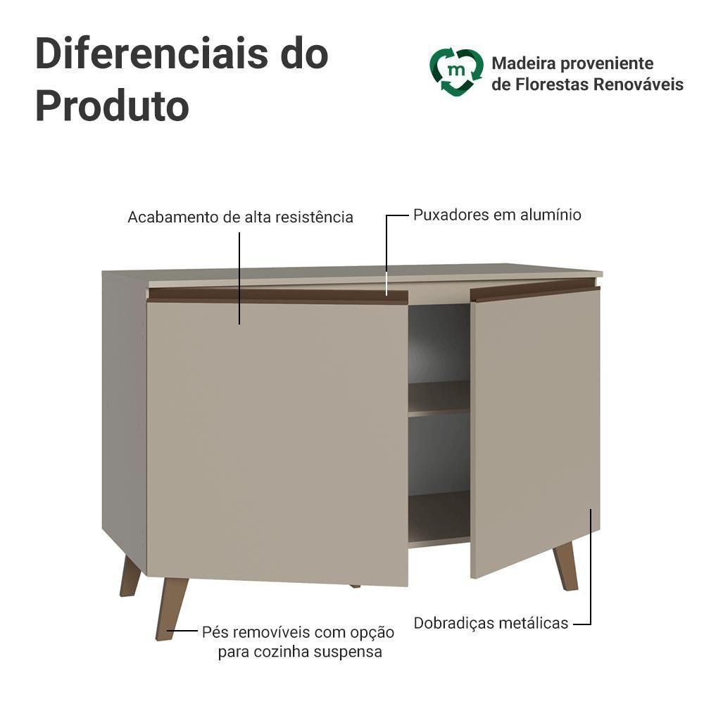 Balcão De Cozinha 120 Cm 2 Portas Com Pés Nice Madesa Crema - 3