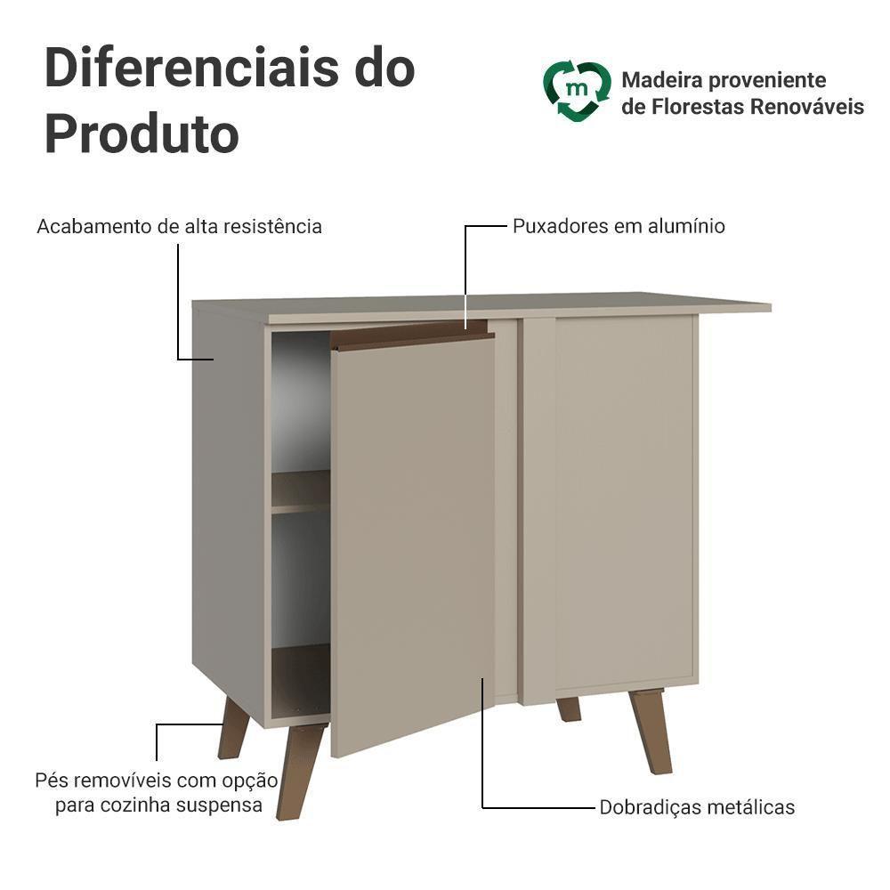 Balcão De Canto 1 Porta Com Pés Nice Madesa Crema - 3