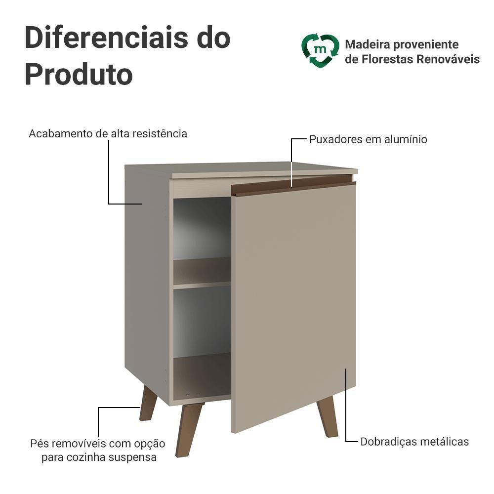 Balcão De Cozinha 60 Cm 1 Porta Com Pés Nice Madesa Crema - 3